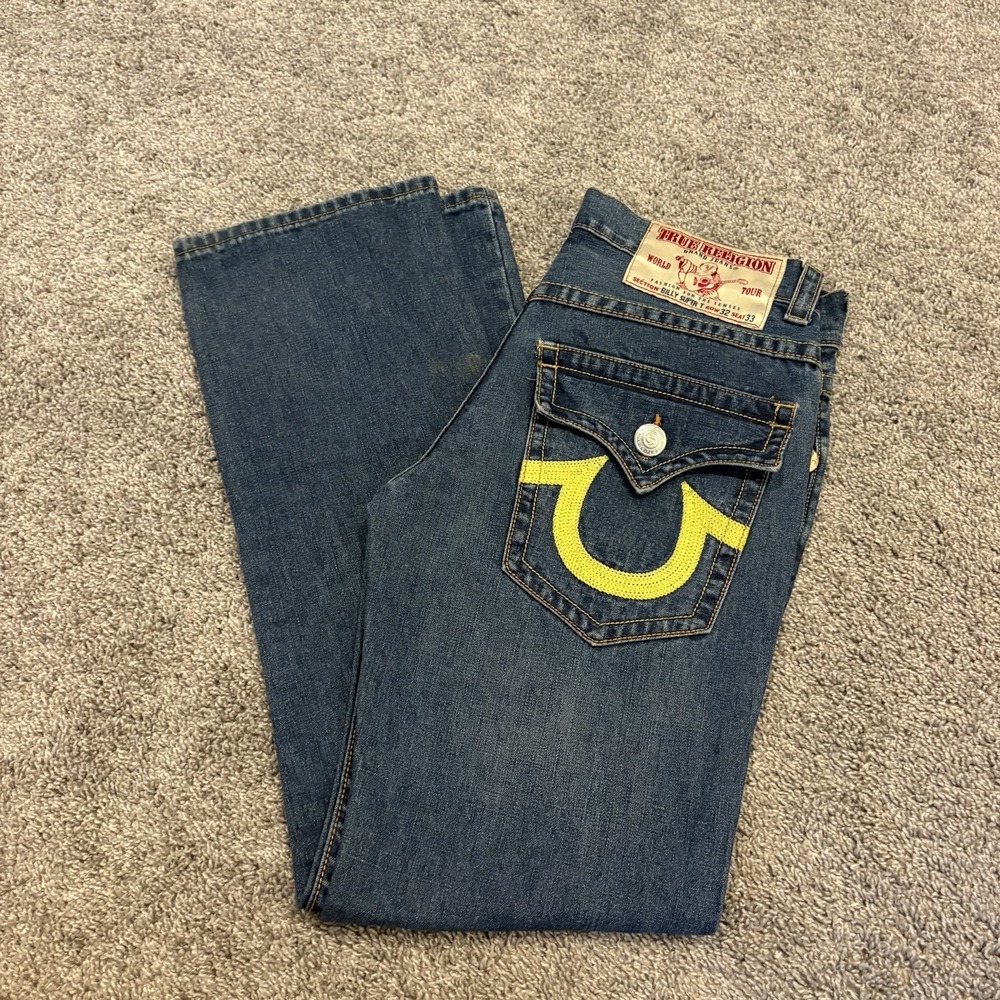 Y2K True Religion Billy Super T Jeans 32x33 FIT 34x33 5 Pocket USA Unique Biker